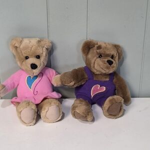 Plush Teddy Bear Set with Heart Design - Pink and Purple